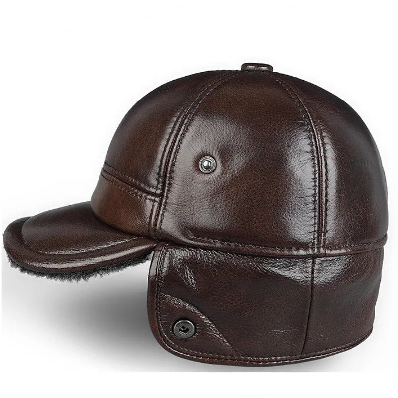 Thick Leather Winter Bomber Hat With Velvet Ear Flaps NALANI