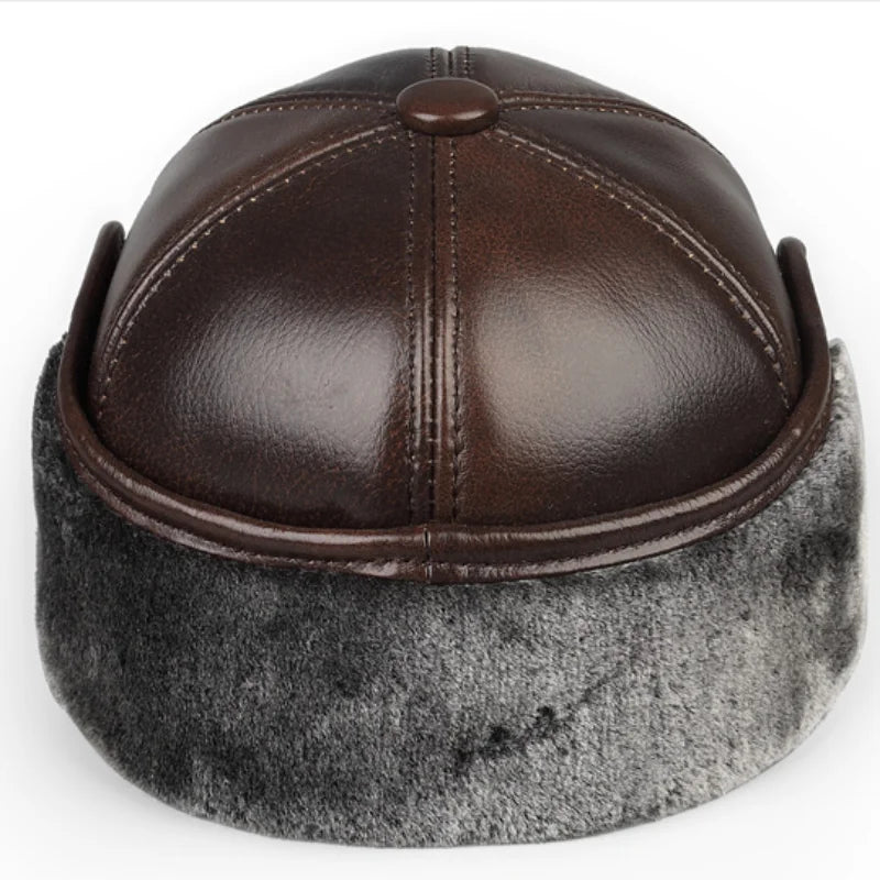 Thick Leather Winter Bomber Hat With Velvet Ear Flaps NALANI
