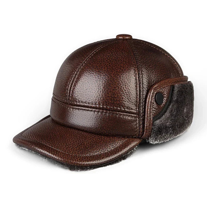 Thick Leather Winter Bomber Hat With Velvet Ear Flaps NALANI