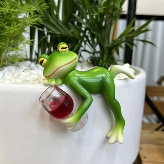 Tipsy Frog Plant Pot Decor With Wine Glass Charm Garden Wine Frog NALANI