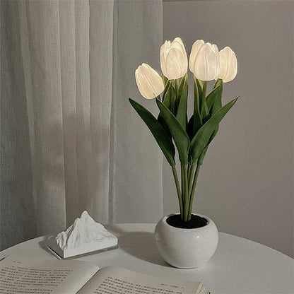 Tulip Night Lamp Ceramic Flower Night Light For Home White Accu Long NALANI