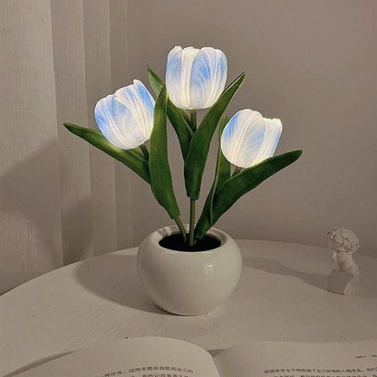 Tulip Night Lamp Ceramic Flower Night Light For Home Blue Accu Mini NALANI