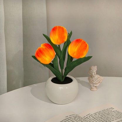 Tulip Night Lamp Ceramic Flower Night Light For Home Orange Accu Mini NALANI