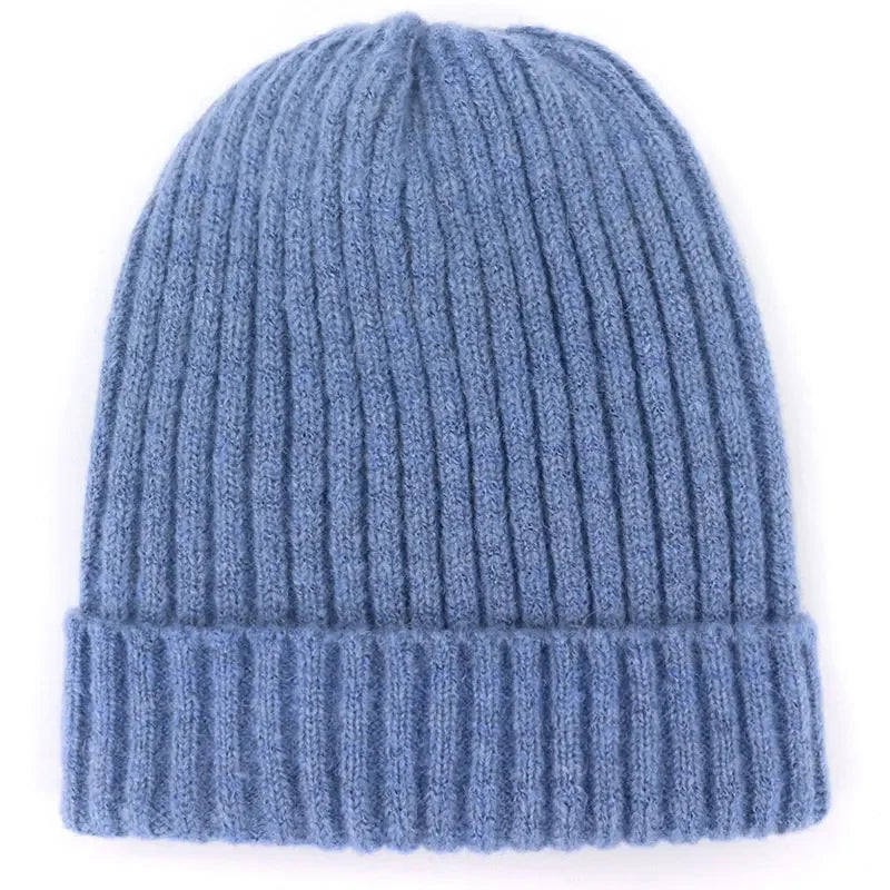Unisex Wool Blend Striped Knit Beanie Winter Ski Cap Blue NALANI