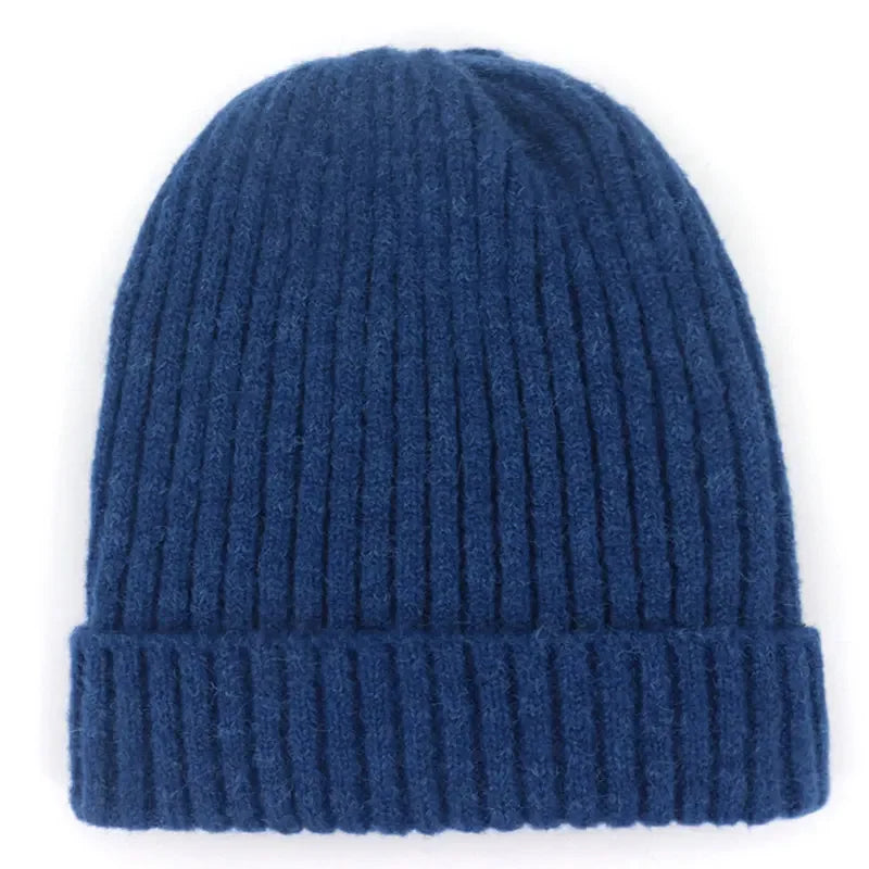 Unisex Wool Blend Striped Knit Beanie Winter Ski Cap Dark blue NALANI
