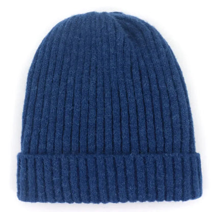 Unisex Wool Blend Striped Knit Beanie Winter Ski Cap Dark blue NALANI