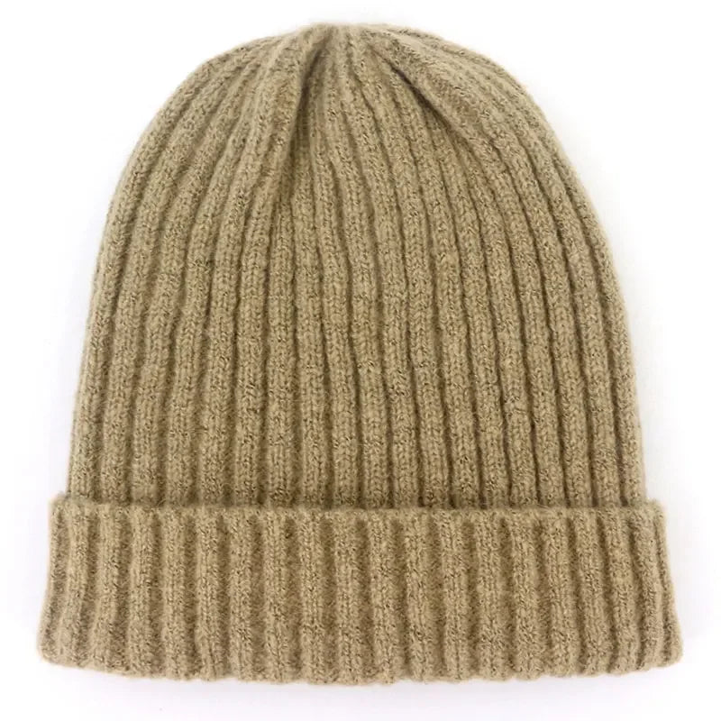 Unisex Wool Blend Striped Knit Beanie Winter Ski Cap Khaki NALANI