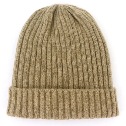 Unisex Wool Blend Striped Knit Beanie Winter Ski Cap Khaki NALANI