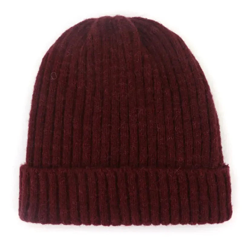 Unisex Wool Blend Striped Knit Beanie Winter Ski Cap Red NALANI