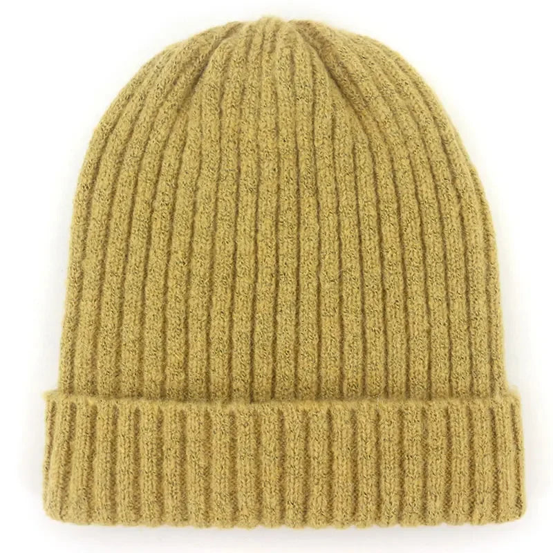 Unisex Wool Blend Striped Knit Beanie Winter Ski Cap Yellow NALANI