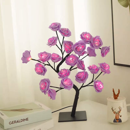 Vibrant Rose Tree LED Lamp for Enchanting Indoor Outdoor Glow Violet NaLani