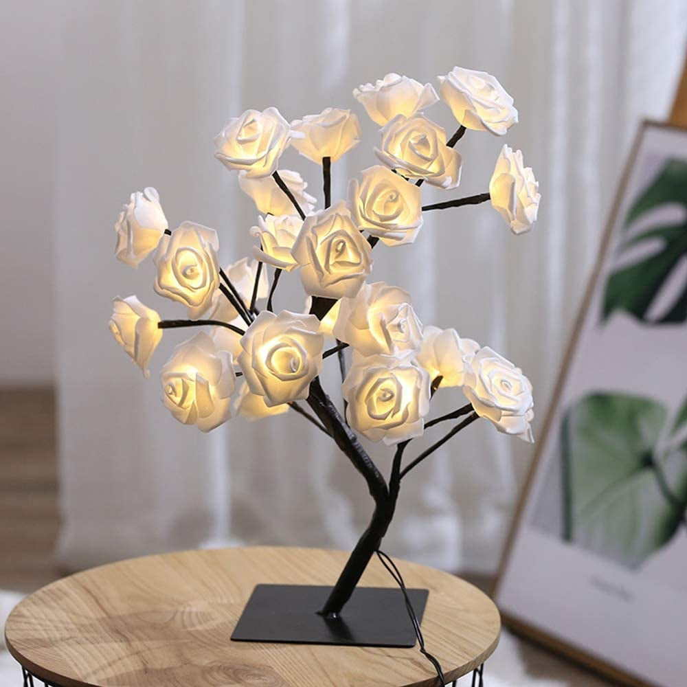 Vibrant Rose Tree LED Lamp for Enchanting Indoor Outdoor Glow White NaLani