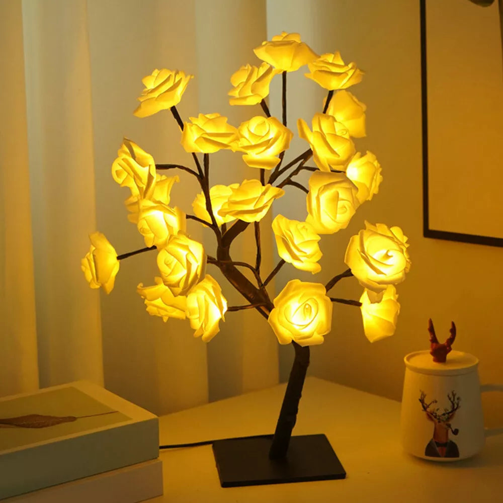 Vibrant Rose Tree LED Lamp for Enchanting Indoor Outdoor Glow Yellow NaLani