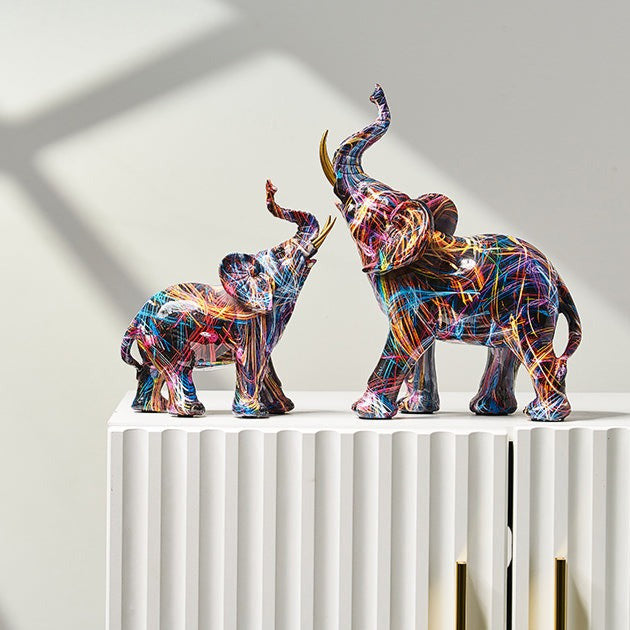 VivArt | Elephant Nordic Painted Statue for Home Decor Appeal Nordic Set (1 Large 1 Medium) NaLani
