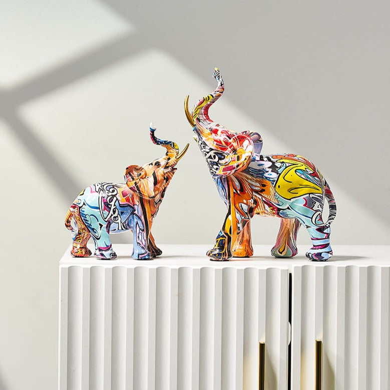 VivArt | Elephant Nordic Painted Statue for Home Decor Appeal Graffiti Set (1 Large 1 Medium) NaLani