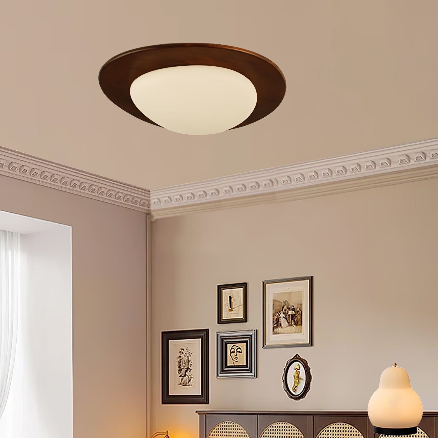 Walnut Ceiling Light Modern LED Flush Mount Fixture NALANI