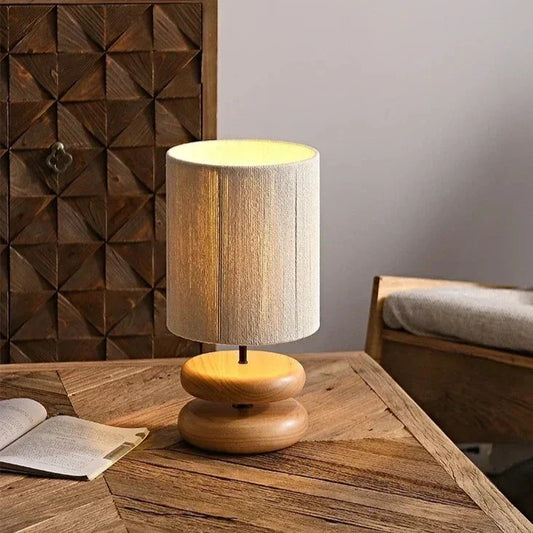 Walnut Wood Bedside Lamp With Fabric Shade For Bedroom Oak NALANI