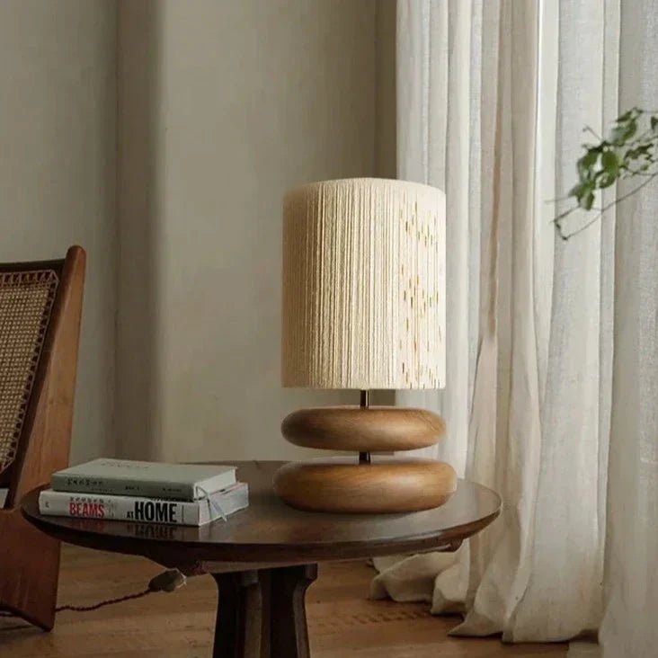 Walnut Wood Bedside Lamp With Fabric Shade For Bedroom NALANI