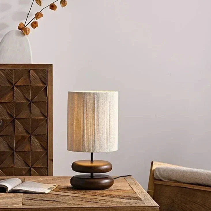 Walnut Wood Bedside Lamp With Fabric Shade For Bedroom NALANI