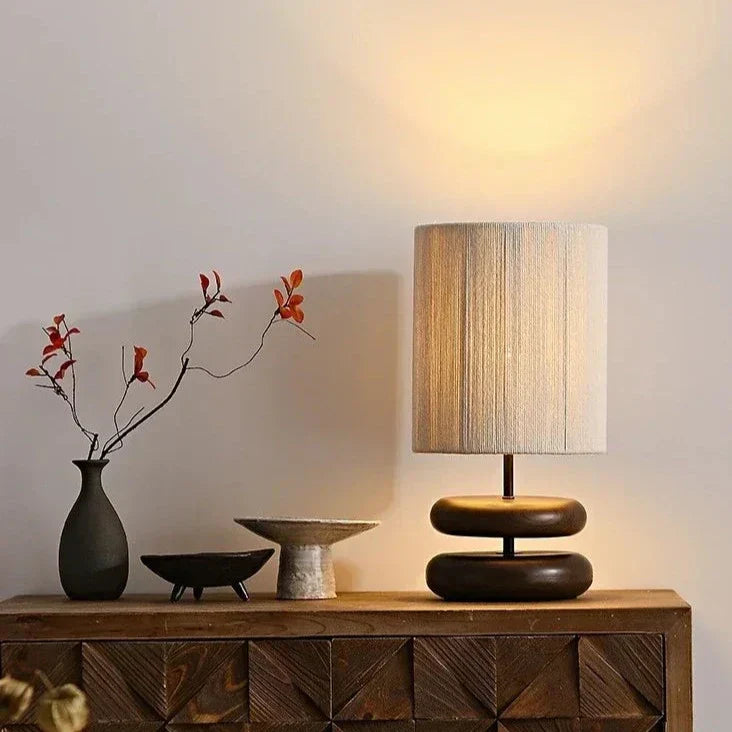 Walnut Wood Bedside Lamp With Fabric Shade For Bedroom NALANI