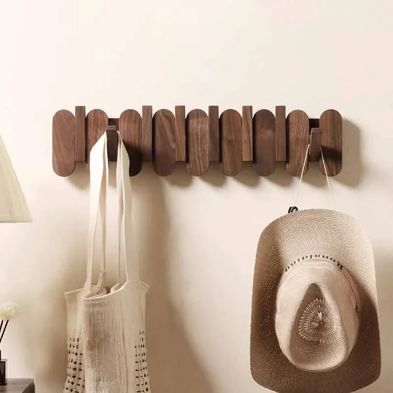 Walnut Wood Wall Coat Rack with Hooks for Stylish Storage NaLani