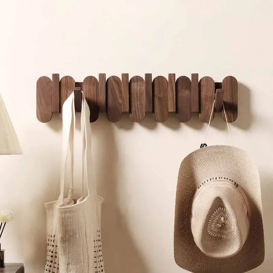 Walnut Wood Wall Coat Rack with Hooks for Stylish Storage NaLani