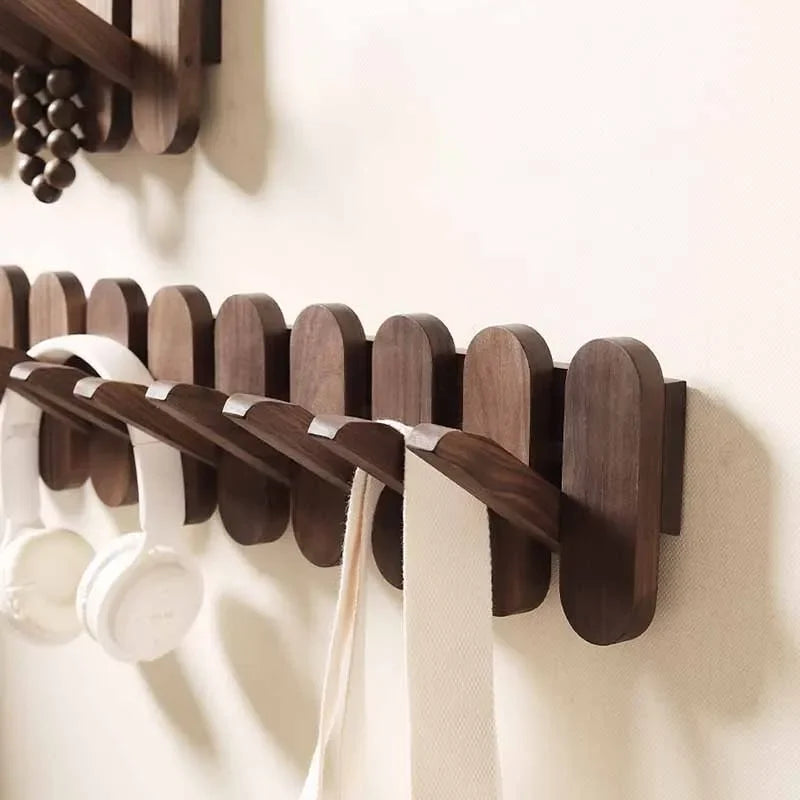 Walnut Wood Wall Coat Rack with Hooks for Stylish Storage NaLani