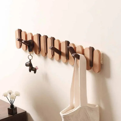 Walnut Wood Wall Coat Rack with Hooks for Stylish Storage NaLani