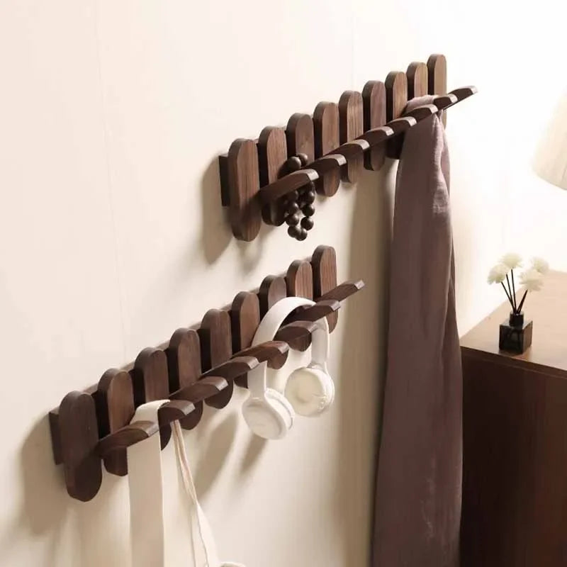 Walnut Wood Wall Coat Rack with Hooks for Stylish Storage NaLani