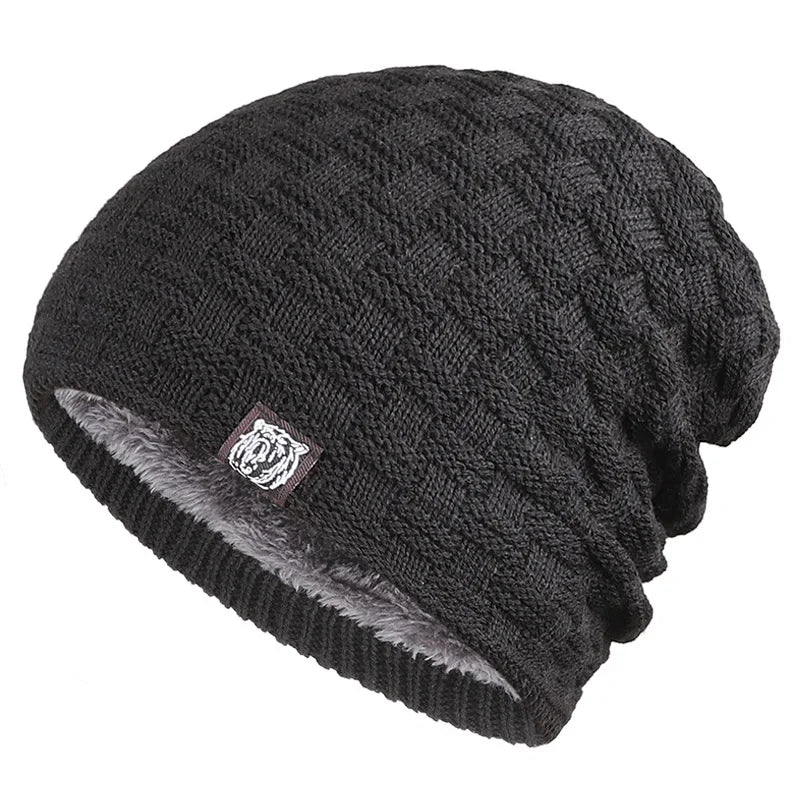 Warm Knitted Beanie for Cycling With Plush Fleece Lining Black One Size NALANI