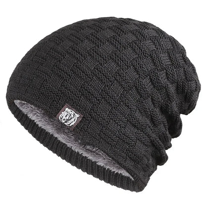 Warm Knitted Beanie for Cycling With Plush Fleece Lining Black One Size NALANI