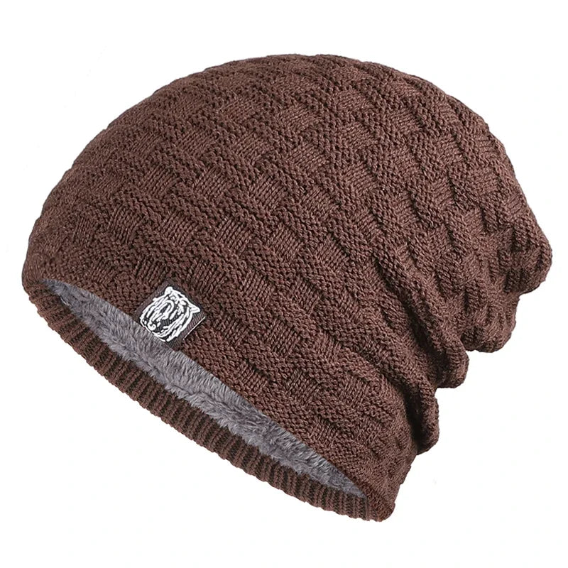 Warm Knitted Beanie for Cycling With Plush Fleece Lining Brown One Size NALANI