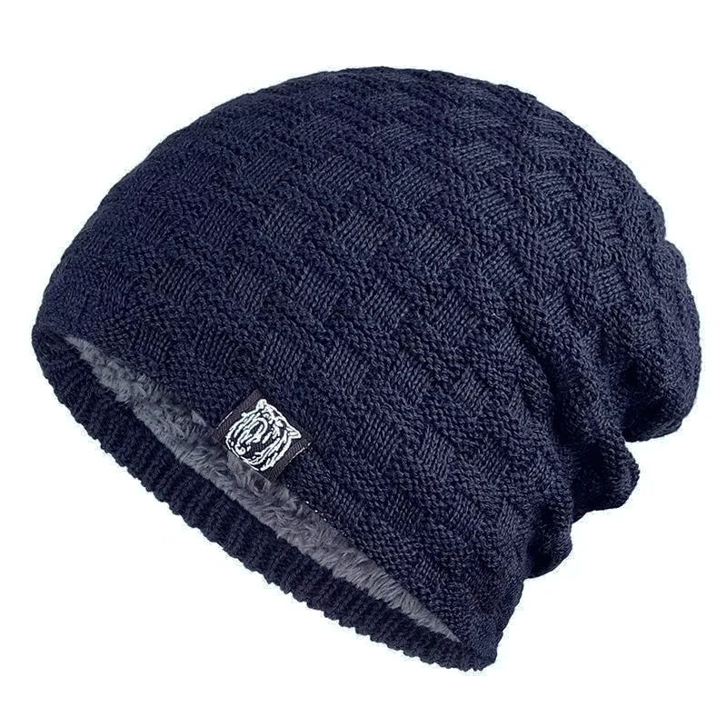 Warm Knitted Beanie for Cycling With Plush Fleece Lining Dark blue One Size NALANI