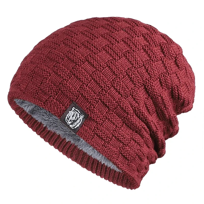 Warm Knitted Beanie for Cycling With Plush Fleece Lining Dark red One Size NALANI