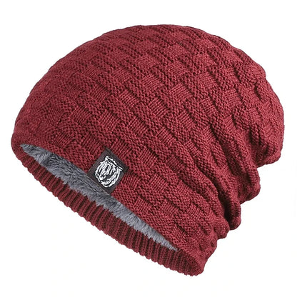 Warm Knitted Beanie for Cycling With Plush Fleece Lining Dark red One Size NALANI