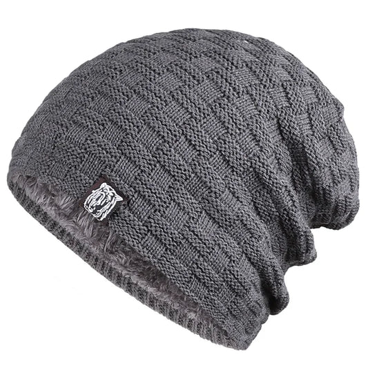 Warm Knitted Beanie for Cycling With Plush Fleece Lining Gray One Size NALANI