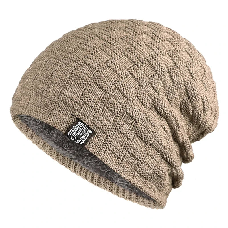 Warm Knitted Beanie for Cycling With Plush Fleece Lining Khaki One Size NALANI