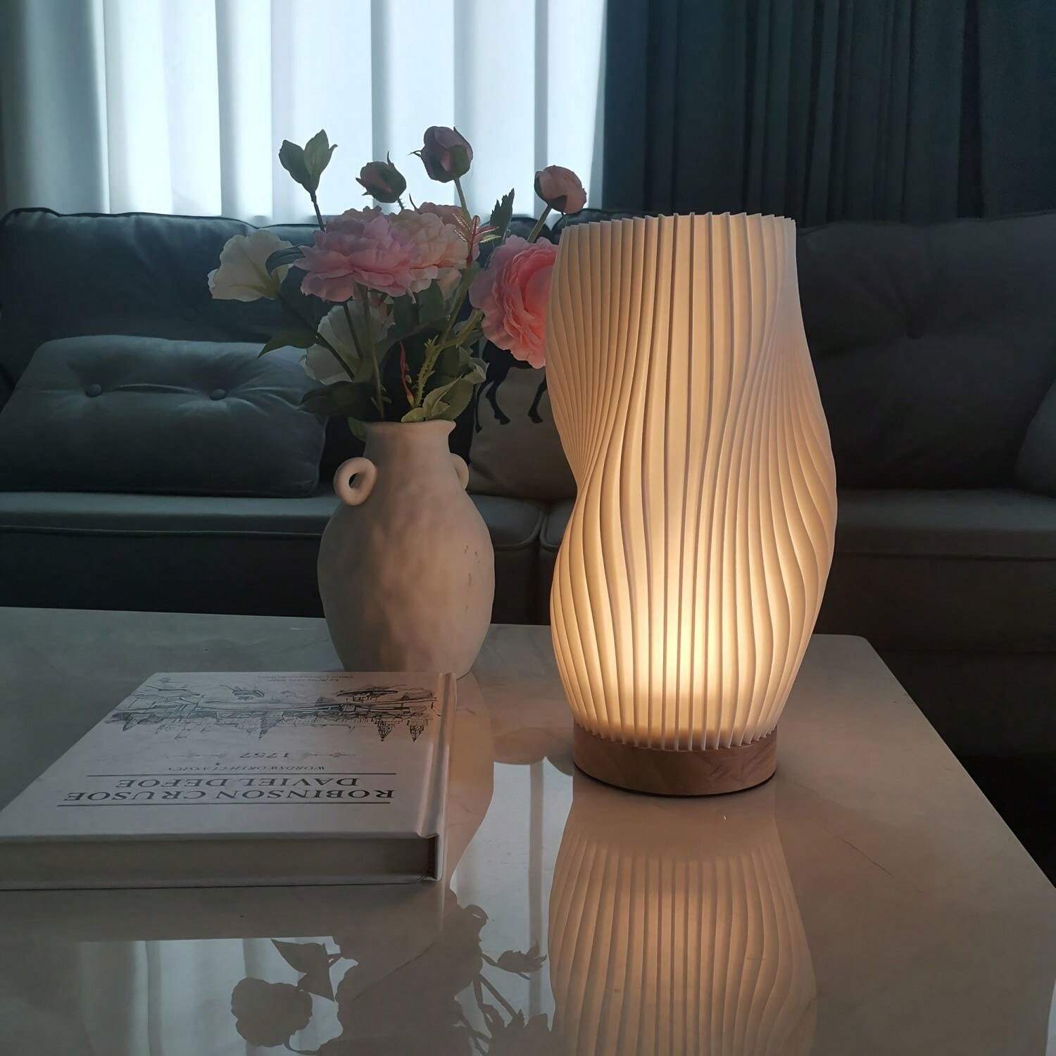 Wavecrest Table Lamp With Metal Base And Sculpted Shade NALANI