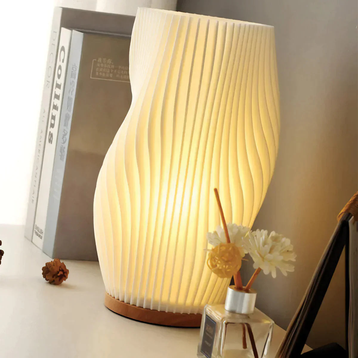Wavecrest Table Lamp With Metal Base And Sculpted Shade NALANI