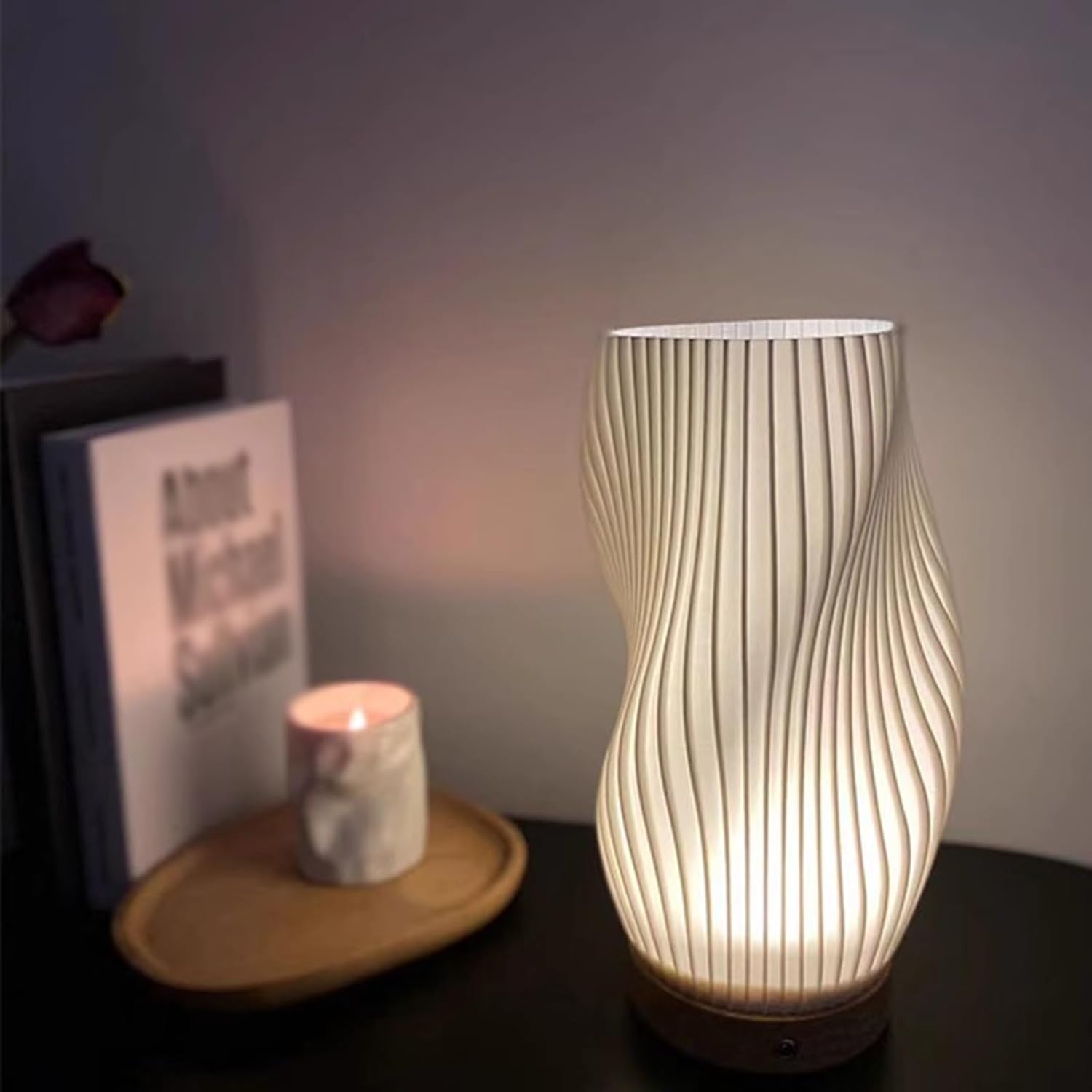 Wavecrest Table Lamp With Metal Base And Sculpted Shade NALANI