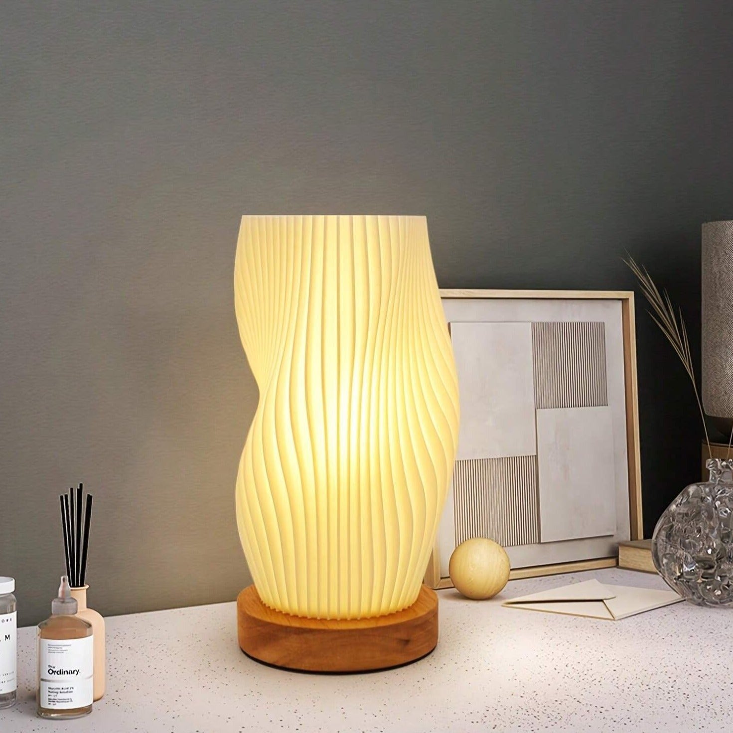 Wavecrest Table Lamp With Metal Base And Sculpted Shade NALANI
