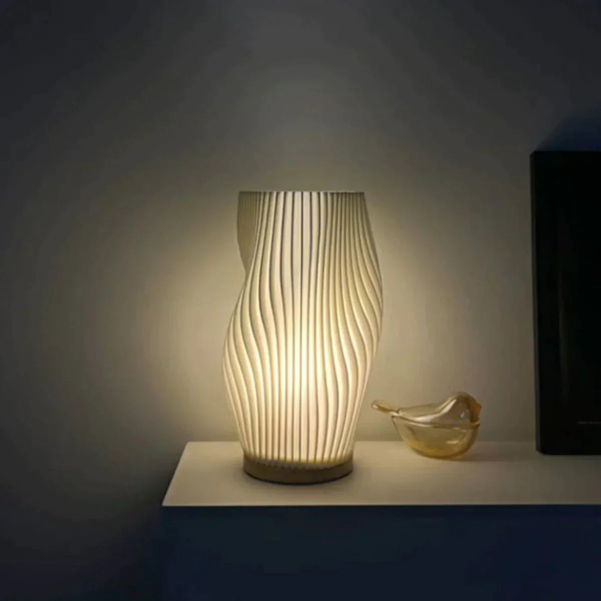 Wavecrest Table Lamp With Metal Base And Sculpted Shade NALANI