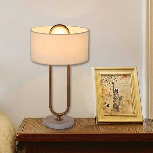 White Drum Table Lamp With Oval Base For Modern Decor White NALANI