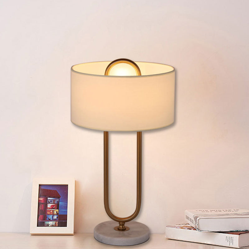 White Drum Table Lamp With Oval Base For Modern Decor NALANI