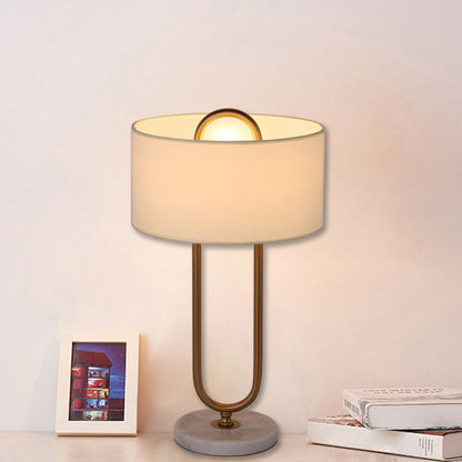 White Drum Table Lamp With Oval Base For Modern Decor NALANI