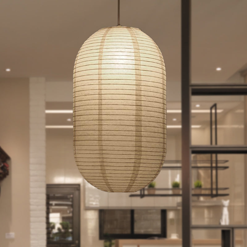 Wide Lantern Pendant Light With Paper Shade White 1 Light NALANI