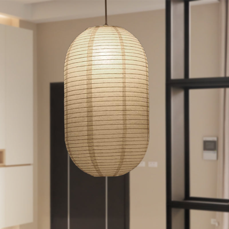 Wide Lantern Pendant Light With Paper Shade White 1 Light White 11.5" NALANI