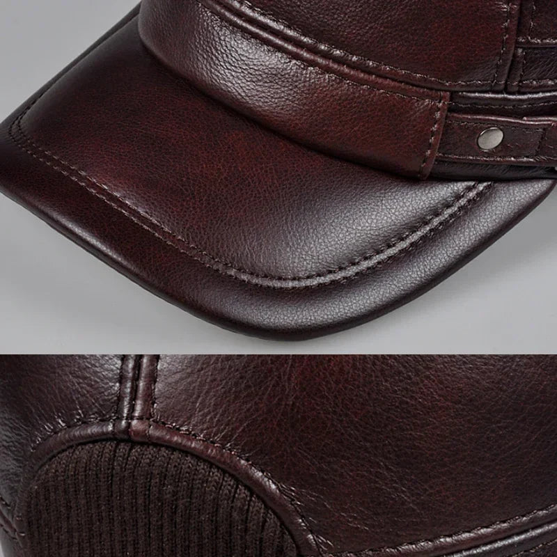 Winter Leather Military British Vintage Cap For Men NALANI