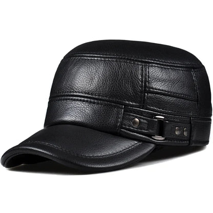 Winter Leather Military British Vintage Cap For Men Black NALANI