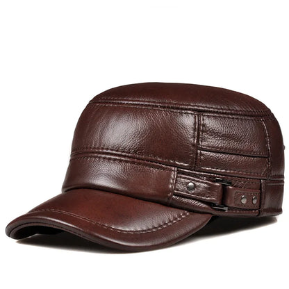 Winter Leather Military British Vintage Cap For Men Light brown NALANI